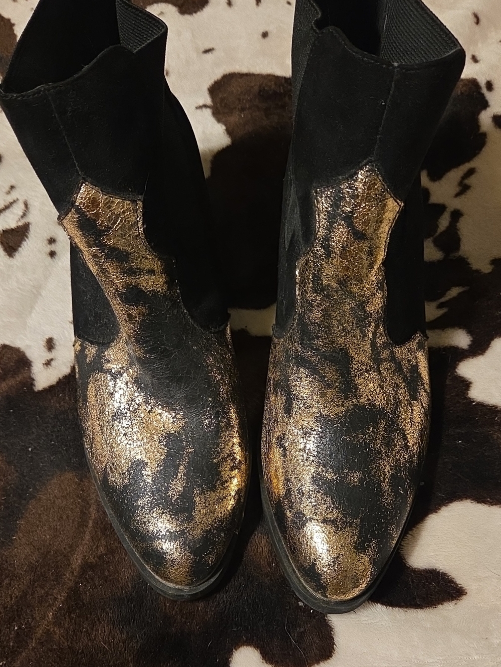 groove Black and Gold Metallic Accent Ankle Boots
